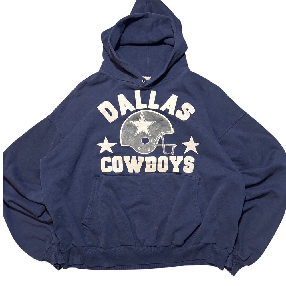 90s Vintage Dallas Cowboys Hoodie Navy Blue Fader Graphic Sweatshirt Mens XL‎